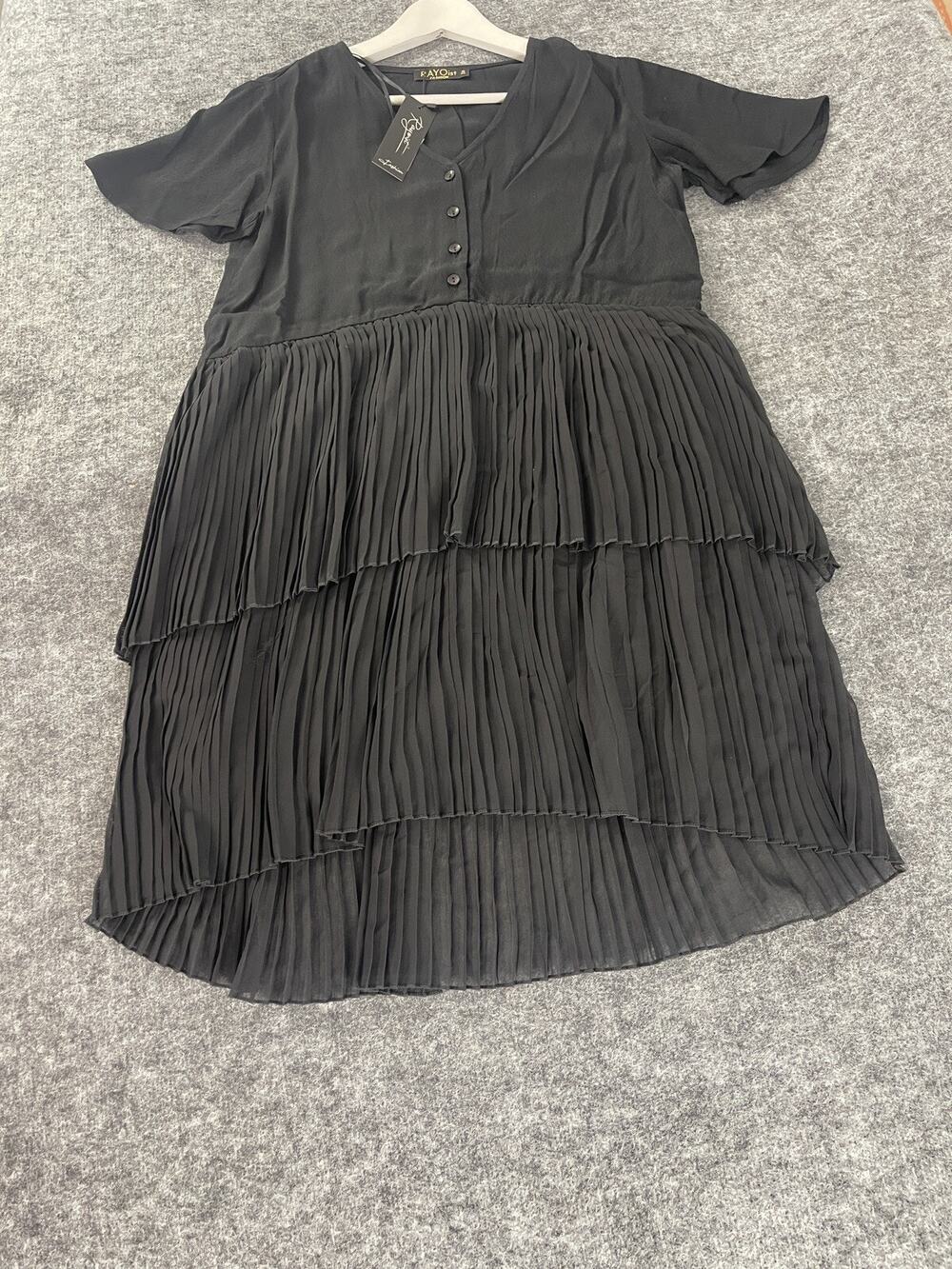 Alex Women’s Swing Dress Size 6 Black Ruffle Short Sleeve Pleated N180